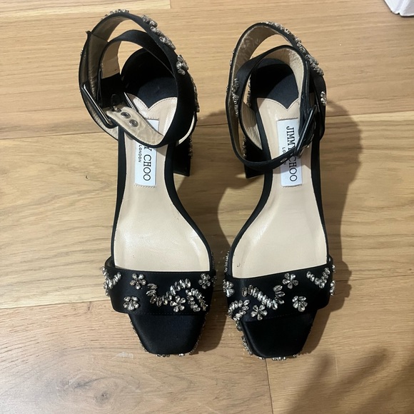 Jimmy Choo Jax Crystal-Embellished Satin Platform Sandals - Picture 3 of 7